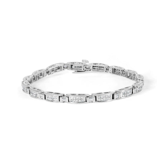 14K White Gold 2.0 Cttw Baguette and Princess-Cut Diamond Tennis Bracelet (H-I Color, SI1-SI2 Clarity) - 7" - My Store