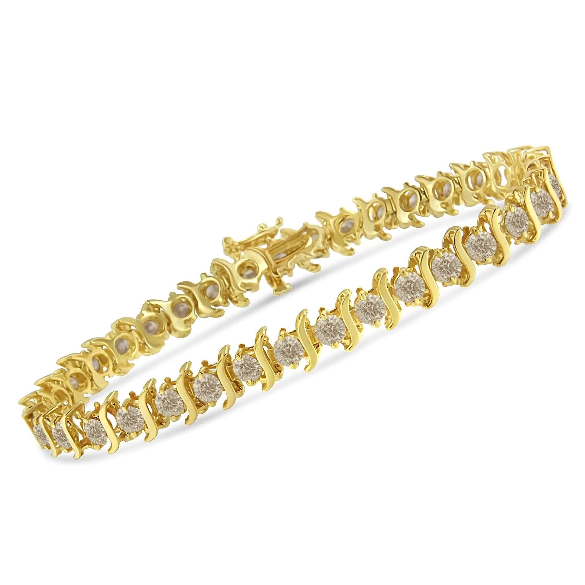 14K Yellow Gold-Plated .925 Sterling Silver 6.0 cttw Classic Round-Cut Diamond "S" Link Bracelet (J-K Color, I1-I2 Clarity) - Size 7.5" - My Store