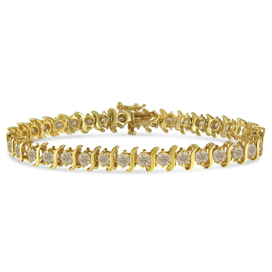 14K Yellow Gold-Plated .925 Sterling Silver 6.0 cttw Classic Round-Cut Diamond "S" Link Bracelet (J-K Color, I1-I2 Clarity) - Size 7.5" - My Store