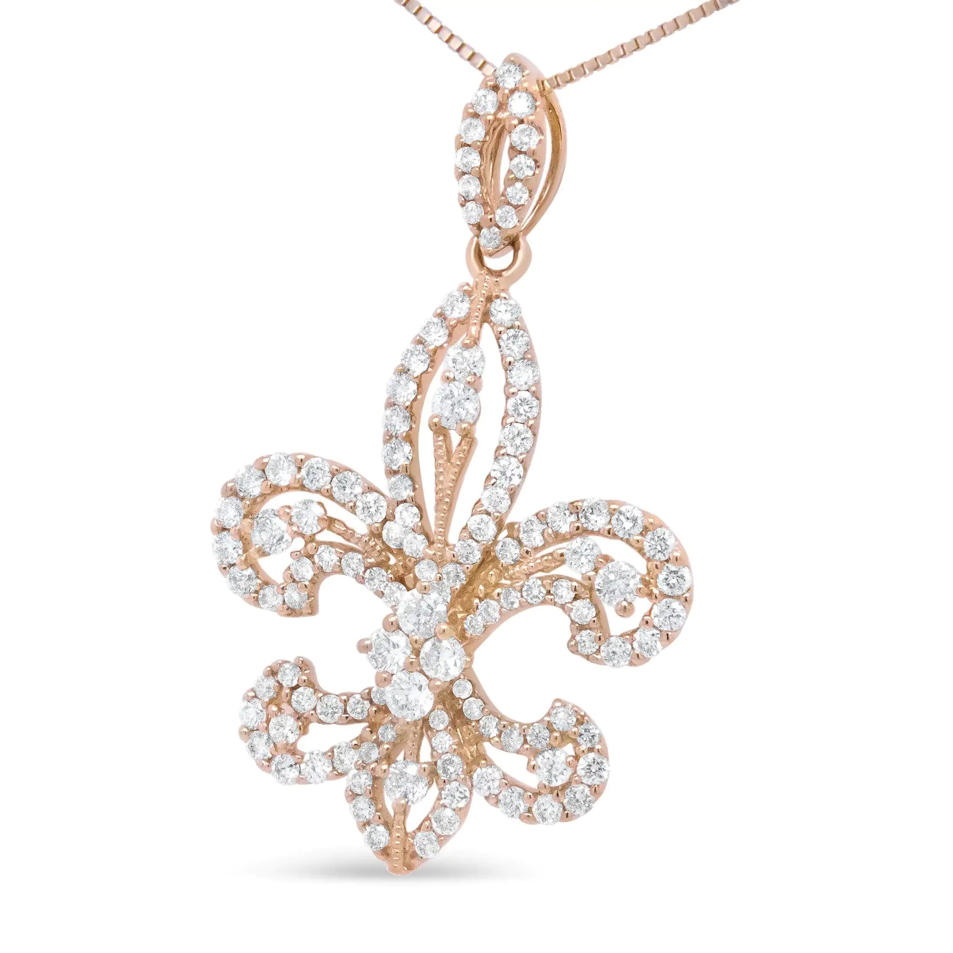 14K Yellow Gold 1.00 Cttw Round Diamond Fleur De Lis 18" Pendant Necklace (H-I Color, SI2-I1 Clarity) - My Store