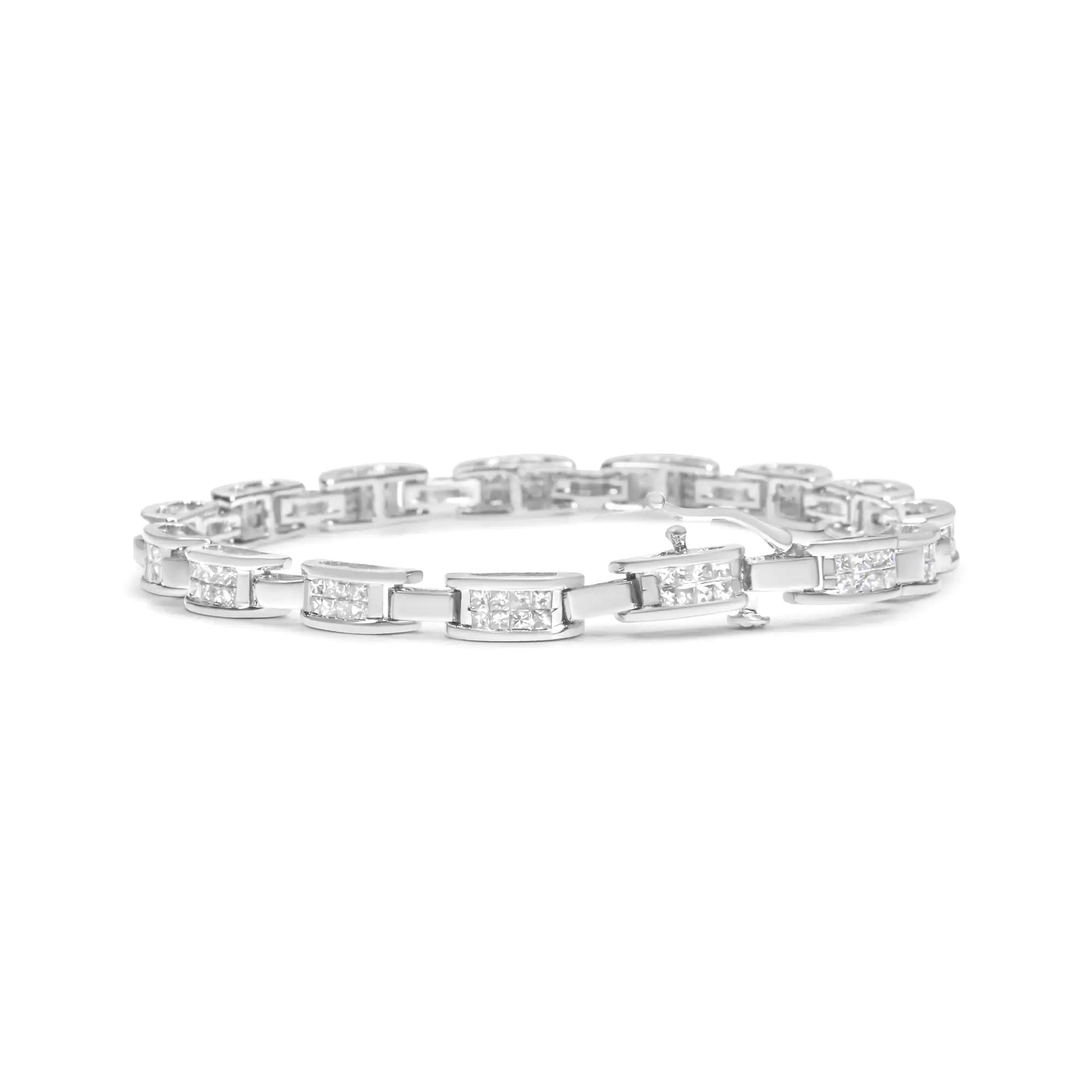 14K White Gold 2.0 Cttw Princess Cut Invisible Set Diamond Rectangular Link Bracelet (I-J Color, I1-I2 Clarity) - 7.25" - My Store