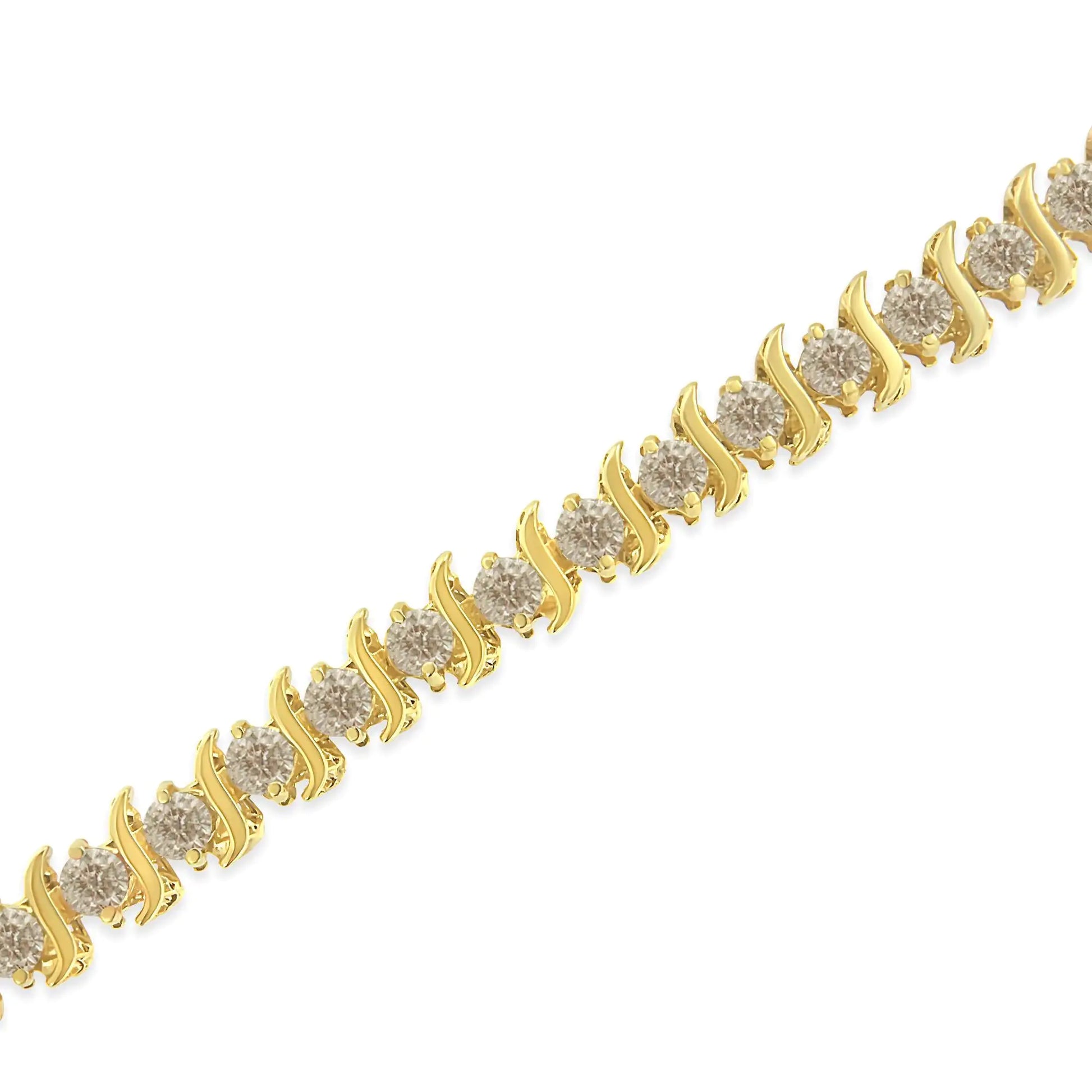 14K Yellow Gold-Plated .925 Sterling Silver 6.0 cttw Classic Round-Cut Diamond "S" Link Bracelet (J-K Color, I1-I2 Clarity) - Size 7.5" - My Store