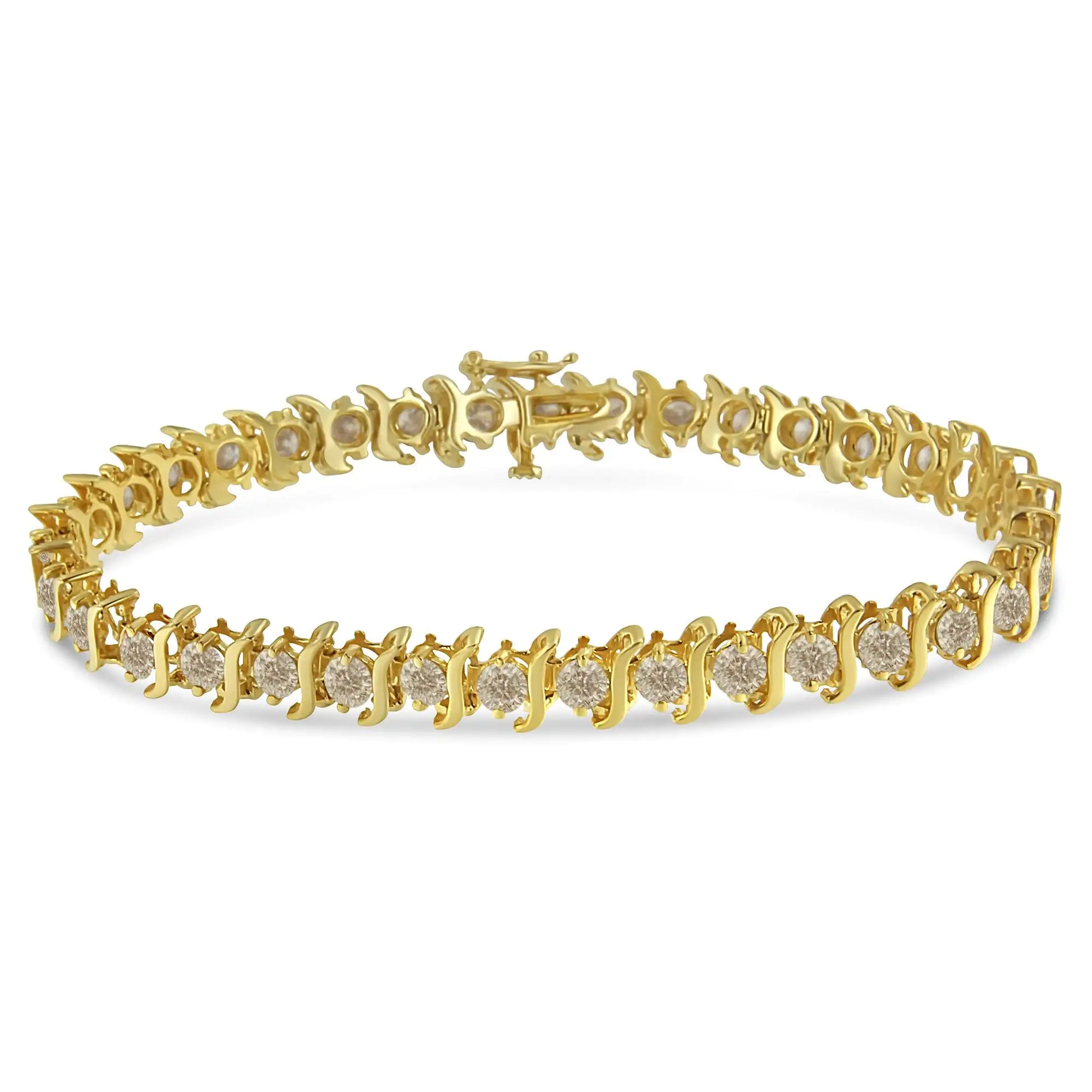 14K Yellow Gold-Plated .925 Sterling Silver 6.0 cttw Classic Round-Cut Diamond "S" Link Bracelet (J-K Color, I1-I2 Clarity) - Size 7.5" - My Store