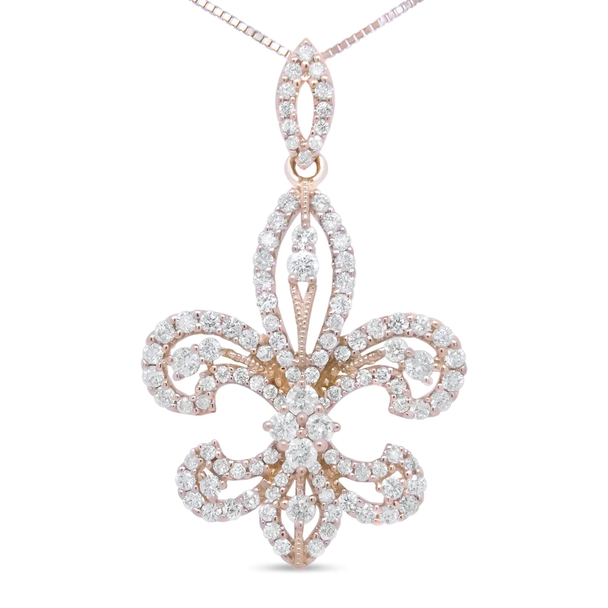 14K Yellow Gold 1.00 Cttw Round Diamond Fleur De Lis 18" Pendant Necklace (H-I Color, SI2-I1 Clarity) - My Store