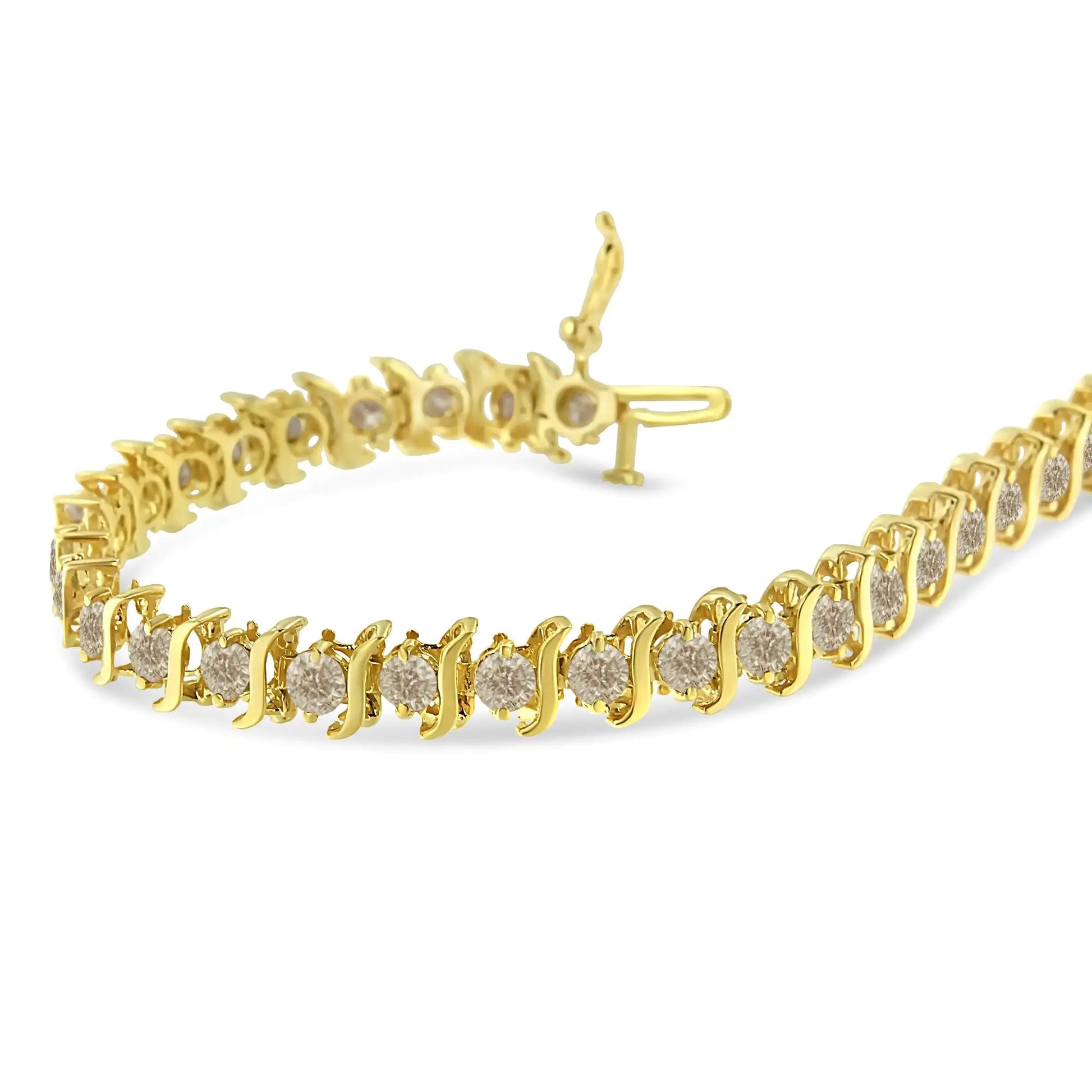 14K Yellow Gold-Plated .925 Sterling Silver 6.0 cttw Classic Round-Cut Diamond "S" Link Bracelet (J-K Color, I1-I2 Clarity) - Size 7.5" - My Store