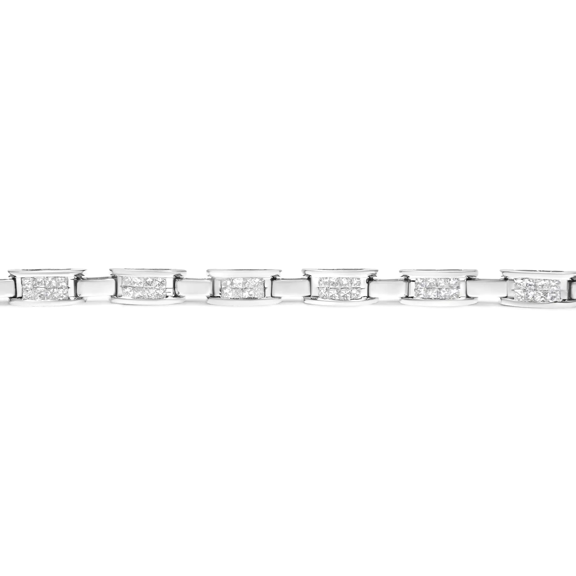 14K White Gold 2.0 Cttw Princess Cut Invisible Set Diamond Rectangular Link Bracelet (I-J Color, I1-I2 Clarity) - 7.25" - My Store