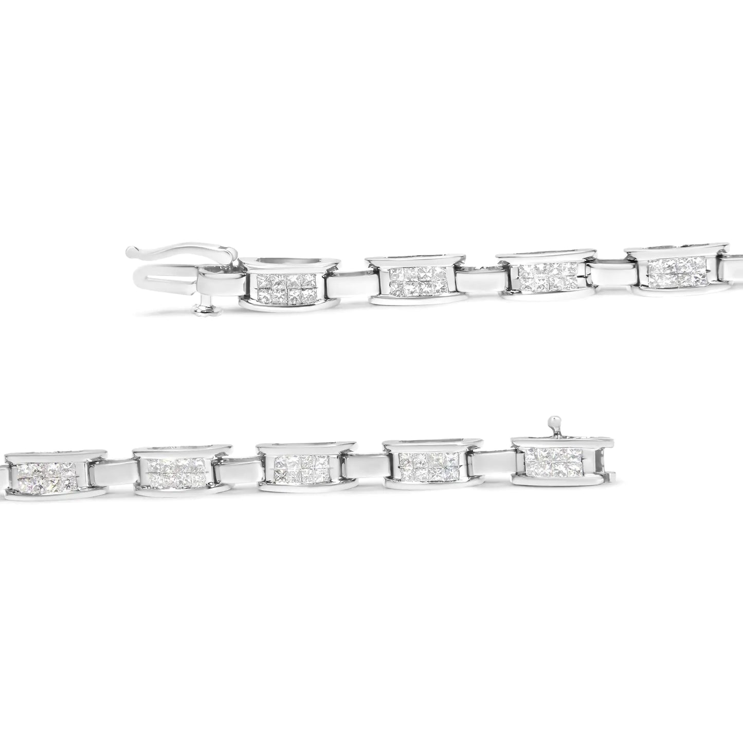 14K White Gold 2.0 Cttw Princess Cut Invisible Set Diamond Rectangular Link Bracelet (I-J Color, I1-I2 Clarity) - 7.25" - My Store