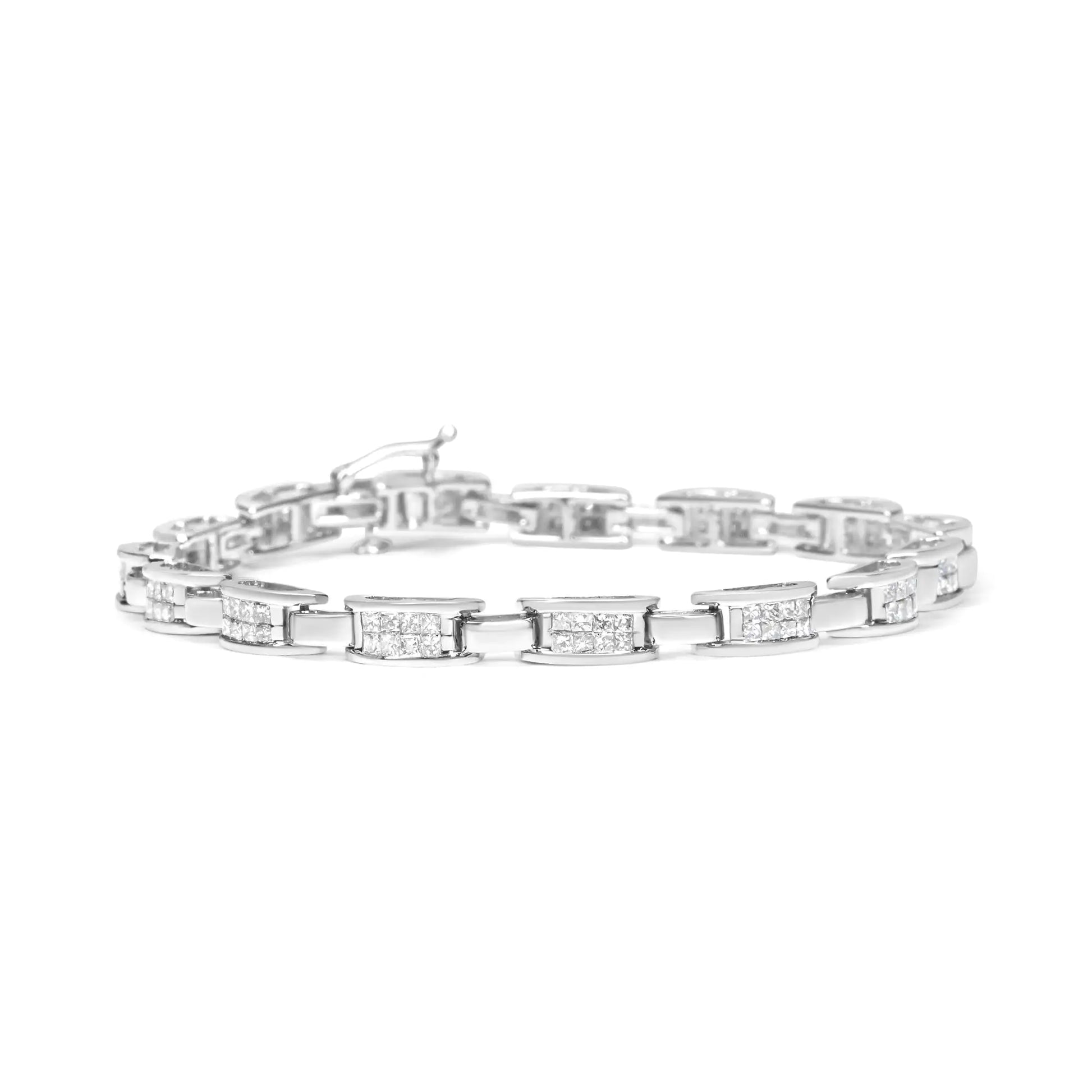 14K White Gold 2.0 Cttw Princess Cut Invisible Set Diamond Rectangular Link Bracelet (I-J Color, I1-I2 Clarity) - 7.25" - My Store