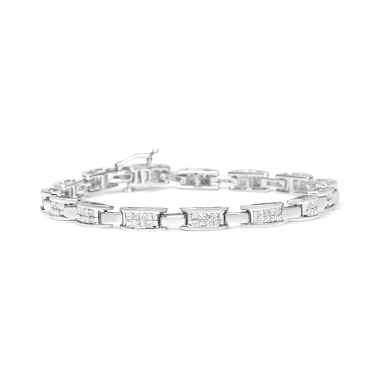 14K White Gold 2.0 Cttw Princess Cut Invisible Set Diamond Rectangular Link Bracelet (I-J Color, I1-I2 Clarity) - 7.25" - My Store